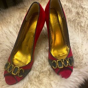 Holiday j crew red velvet pump 7,5